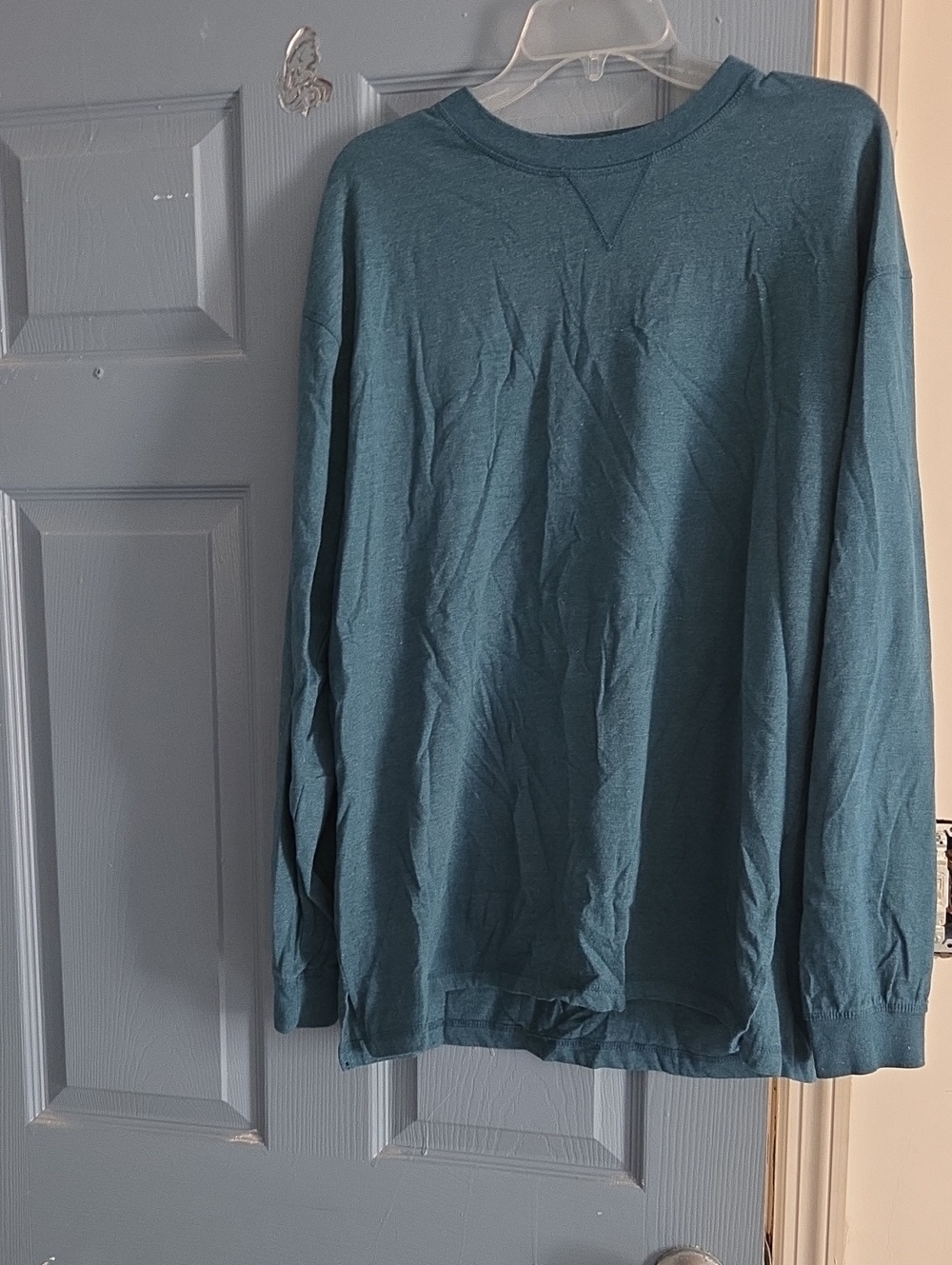 Men's Long Sleeve Crewneck Tee - Teal Blue